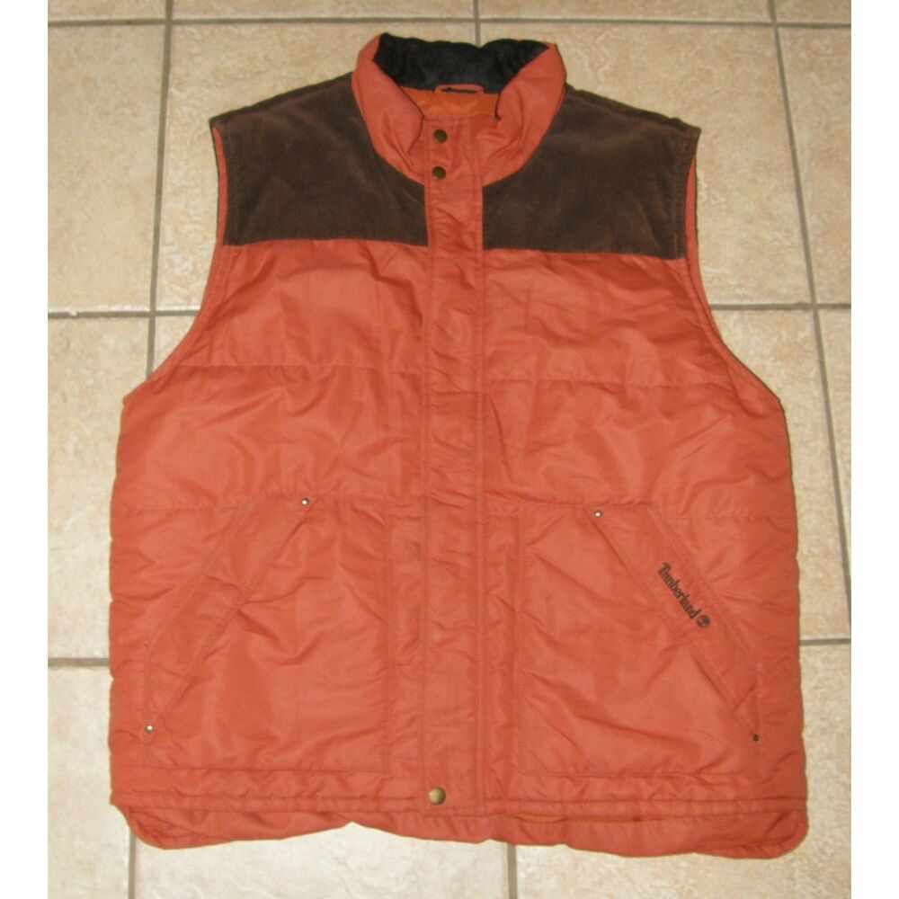 TIMBERLAND Mens Sz XL Rust Brown Full Zip Sleeveless Puffer Jacket Vest Pockets